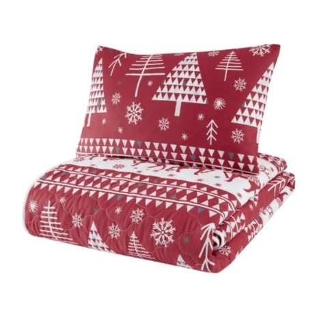 Set cuvertura matlasata pat dublu + 2 fete perna, bumbac 100%, Furu Red