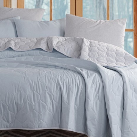 Set cuvertura matlasata 200x220 cm + 2 fete perna Solid Gri/bleu, reversibila