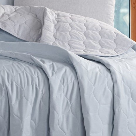 Set cuvertura matlasata 200x220 cm + 2 fete perna Solid Gri/bleu, reversibila
