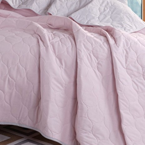 Set cuvertura matlasata 200x220 cm + 2 fete perna Solid Roz/Gri, reversibila