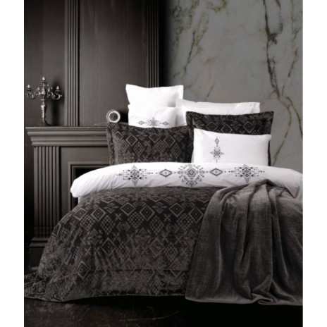 Set de lux 10 piese, cuvertura+lenjerie, Cotton Box, Simona Antracit