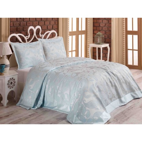 Set de lux cuvertura jaquard 240x260cm + 2 fete perna 50x70cm - Sal - Mint v2