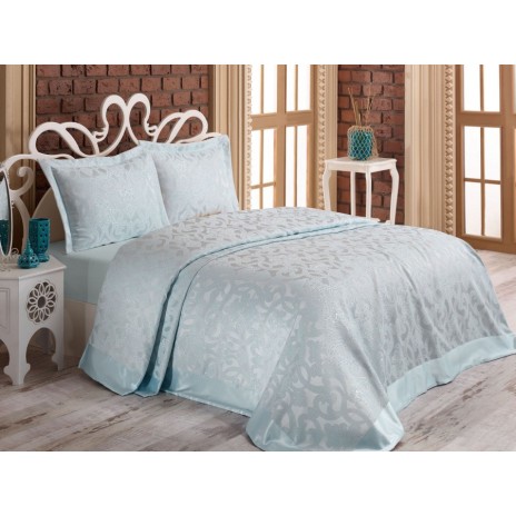 Set de lux cuvertura jaquard 240x260cm + 2 fete perna 50x70cm - Alona Mint v2