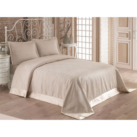 Set de lux cuvertura jaquard 240x260cm + 2 fete perna 50x70cm - Santana - Beige v2