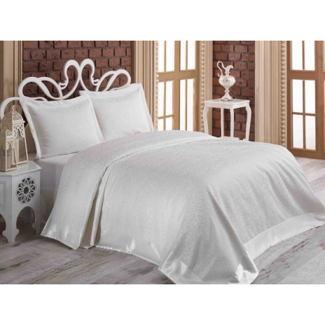 Set de lux cuvertura jaquard 240x260cm + 2 fete perna 50x70cm - Santana - Cream v2