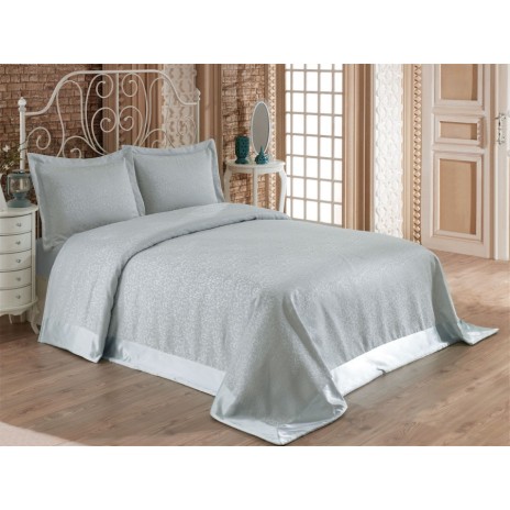 Set de lux cuvertura jaquard 240x260cm + 2 fete perna 50x70cm - Santana - Mint v2