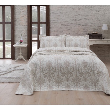 Set de lux cuvertura jaquard 260x260cm + 2 fete perna 60x80cm Pastoral Kahve