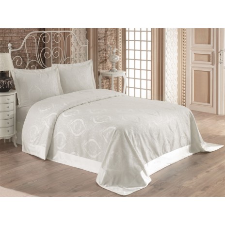 Set de lux cuvertura jaquard 240x260cm + 2 fete perna 50x70cm Rose Krem v2