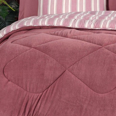 Set dormit pilota iarna 1 persoana Soft Line roz prafuit fata catifelata