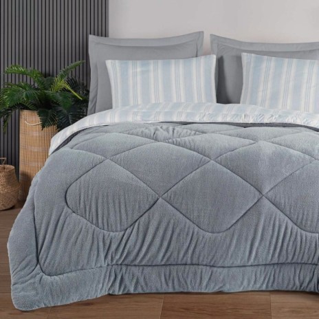 Set dormit pilota iarna 1 persoana Soft Line gri deschis fata catifelata