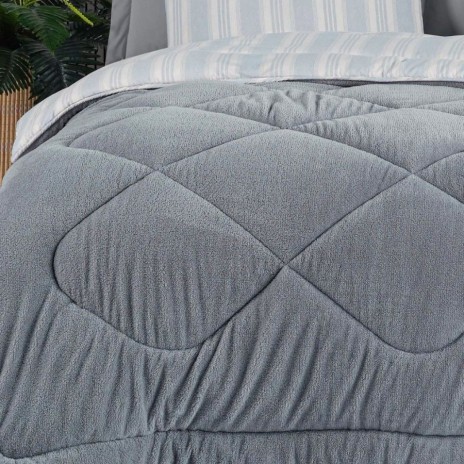 Set dormit pilota iarna 1 persoana Soft Line gri deschis fata catifelata