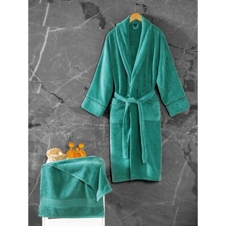 Set Halat baie si prosop bumbac, M-L, Cotton Box Exclusive Verde