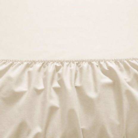 Set husa de pat cu elastic si 2 fete de perna, bumbac ranforce, Tac crem, 160x200 cm, potrivita pentru saltele de pana la 30 cm inaltime