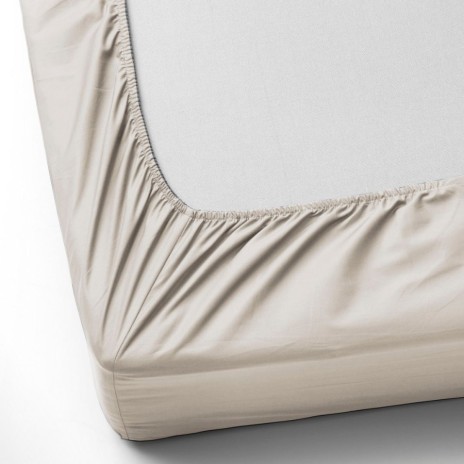 Set husa de pat cu elastic si 2 fete de perna, bumbac satinat, bej, 160x200 cm, potrivit pentru un dormitor elegant
