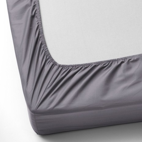 Set husa de pat cu elastic si 2 fete de perna, bumbac satinat, gri, 160x200 cm, potrivit pentru un dormitor elegant