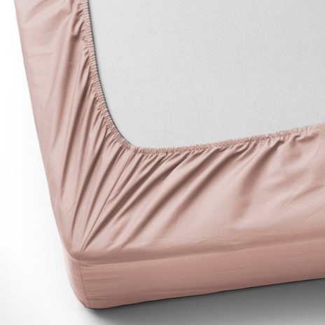 Set husa de pat cu elastic si 2 fete de perna, bumbac satinat, roz pudra, 180x200 cm, potrivit pentru un dormitor elegant