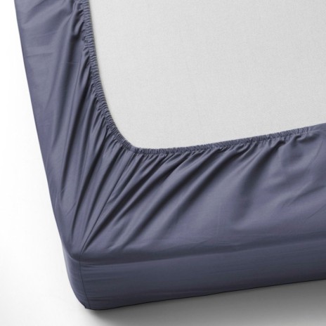 Set husa de pat cu elastic si 2 fete de perna, bumbac satinat, albastru, 200x200 cm, potrivit pentru un dormitor elegant