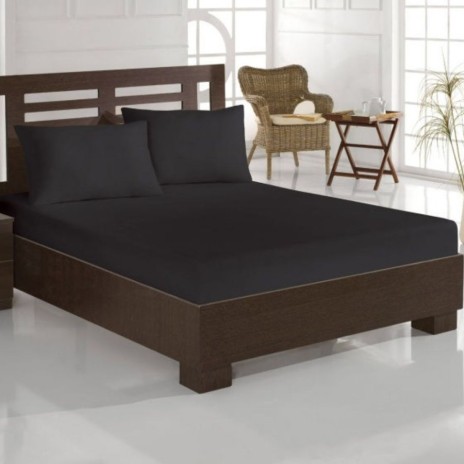 Set husa de pat cu elastic si 2 fete perna, bumbac poliester, 160x200cm, negru