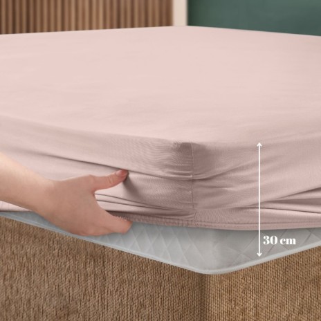 Set husa de pat cu elastic si fata de perna, bumbac ranforce, Roz Pudra, 120x200 cm, potrivita pentru saltele de pana la 30 cm inaltime
