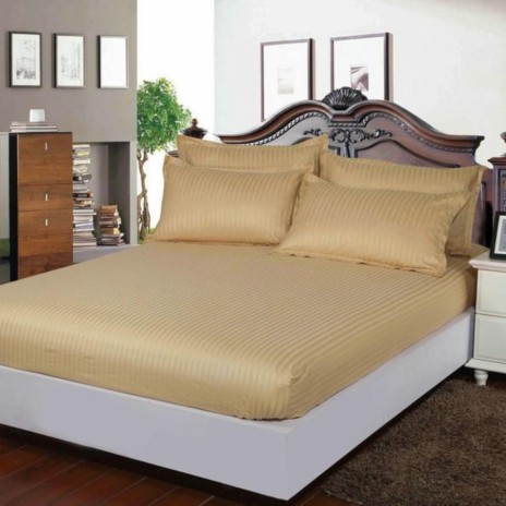 Set husa de pat din damasc+ 2 fete de perna pentru saltea de 140x200cm bej (cappuccino), DHUS7