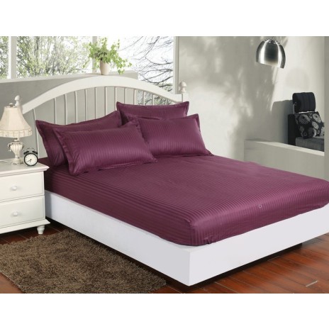 Set husa pat damasc 100% bumbac mov pentru saltea 140x200 cm cu doua fete de perna