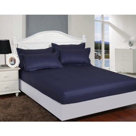 Set husa de pat din damasc+ 2 fete de perna pentru saltea de 140x200cm bleumarin, DHUS17