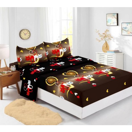 Set husa de pat din finet + 2 fete de perna pentru saltea de 140x200cm, Stars, HPF306