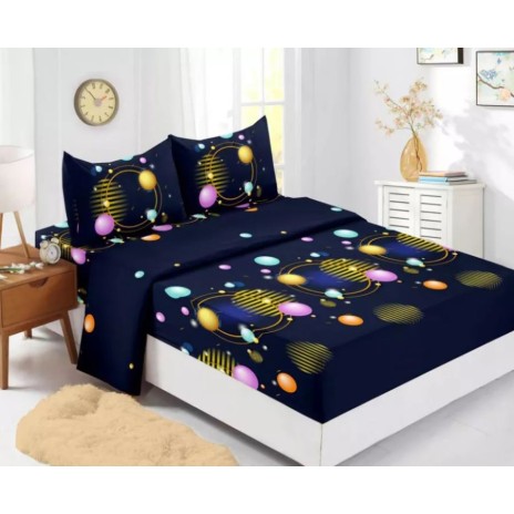 Set husa de pat din finet + 2 fete de perna pentru saltea de 160x200cm Planete