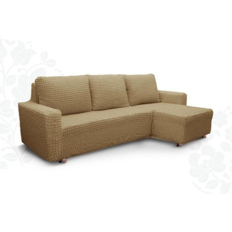 Set Husa elastica din material creponat, pentru canapea otoman dreapta, Maro deschis