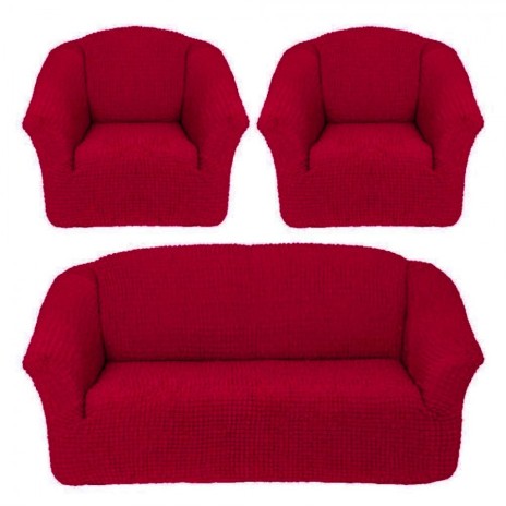 Set Husa elastica pentru canapea 3 locuri si 2 fotolii, material creponat, Bordo