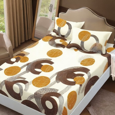 Set husa de pat cu elastic din finet Abstracta 160x200cm maro si galben