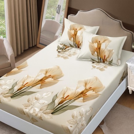 Set husa de pat cu elastic finet bej cu cale 160x200cm