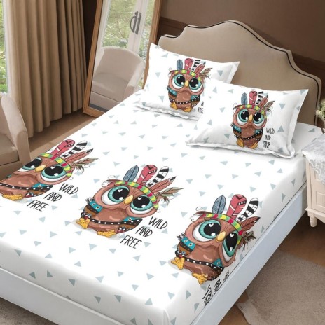 Set husa de pat cu elastic finet bufnite 160x200cm