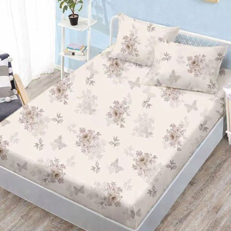 Set husa pat finet 160x200 cm cu elastic model flori si fluturi si 2 fete de perna