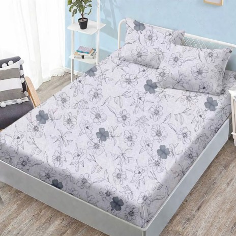 Set husa pat finet 160x200 cm cu elastic model floral gri si 2 fete de perna