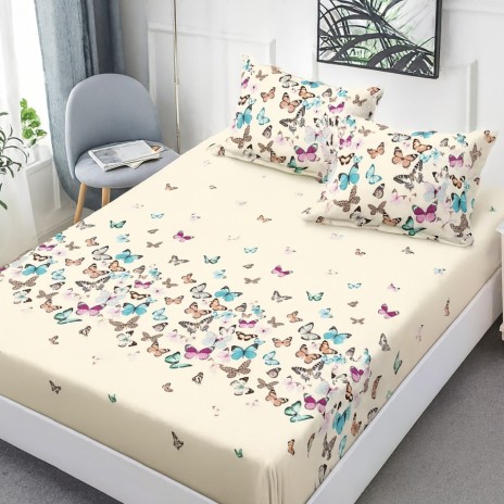 Set husa de pat cu elastic finet fluturi multicolori 160x200cm