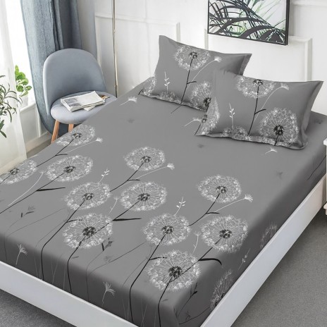 Set husa de pat cu elastic finet gri cu papadii 160x200cm