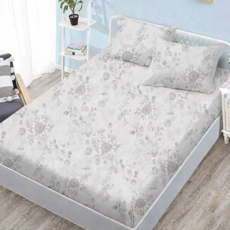 Set husa pat finet 160x200 cm cu elastic model floral gri deschis si 2 fete de perna