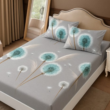 Set husa de pat cu elastic finet 160x200cm gri cu papadii