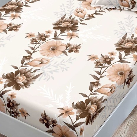Set husa finet Floral Bej-Maro 160x200 cu 2 fete de perna, fixare perfecta