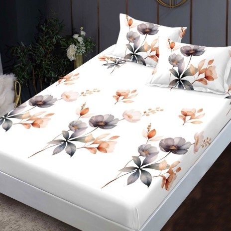 Set husa finet floral gri-maro 160x200 cu 2 fete de perna, fixare perfecta