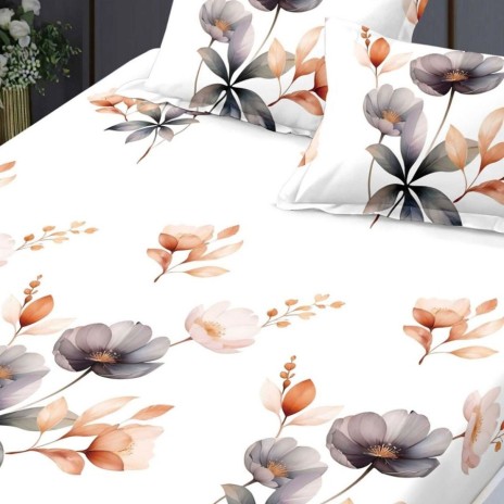 Set husa finet floral gri-maro 160x200 cu 2 fete de perna, fixare perfecta