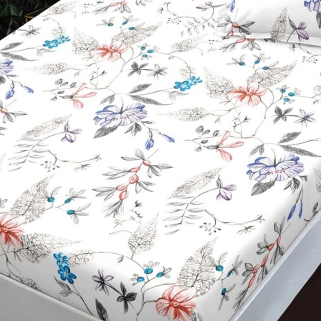Set husa finet Floral multicolor 160x200 cu 2 fete de perna, fixare perfecta