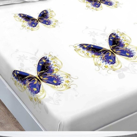Set husa finet cu fluturi albastri 160x200 cu 2 fete de perna, fixare perfecta