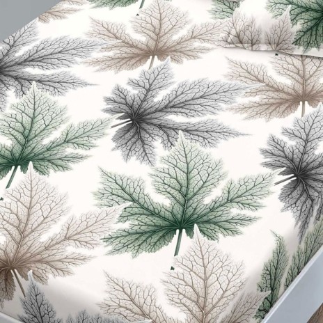 Set husa finet frunze maro/verde 160x200 cu 2 fete de perna, fixare perfecta