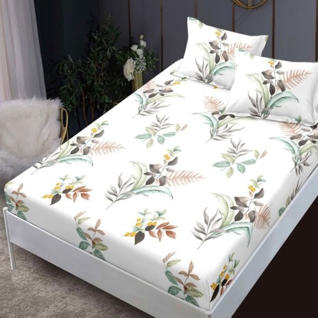 Set husa finet Frunze multicolore 160x200 cu 2 fete de perna, fixare perfecta