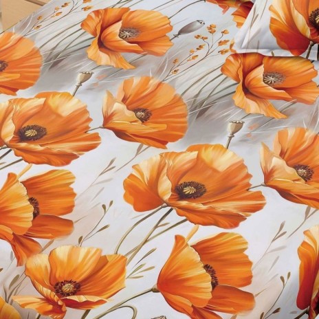 Set husa finet cu maci portocalii 160x200 cu 2 fete de perna, fixare perfecta