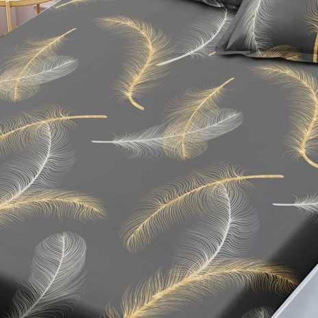 Set husa finet Pene Galben/Alb 160x200 cu 2 fete de perna, fixare perfecta