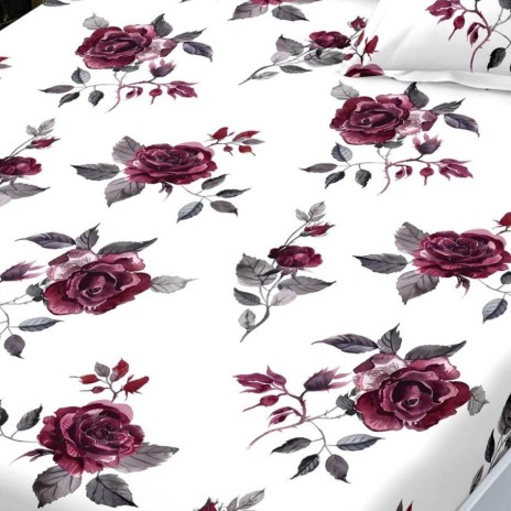 Set husa finet cu trandafiri bordo160x200 cu 2 fete de perna, fixare perfecta