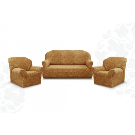 Set huse multielastice jacquard canapea 3 locuri + 2 fotolii, maro/gri (10024-1443)